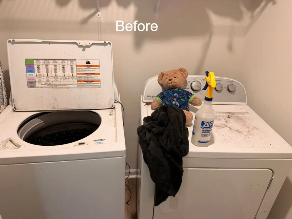 Washer and dryer surfaces with visible dirt before deep cleaning in Greenville, SC